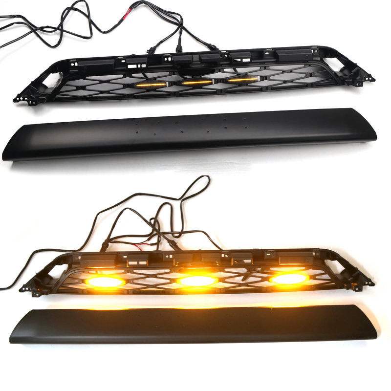 With LED Light Front Bumper Grille Replacement For 4Runner 2020 2021 2022 2023 2024